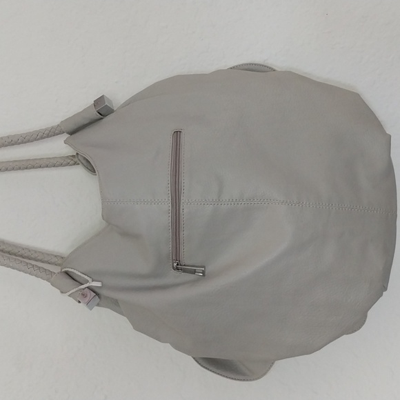 Gray White Petal Shoulder Tote Bag Braided, Leather Designer Inspired  NEW - Picture 4 of 10